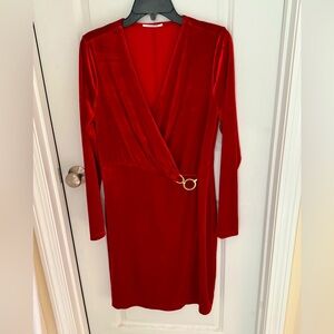 Tahari crimson red stretch velvet holiday dress size L